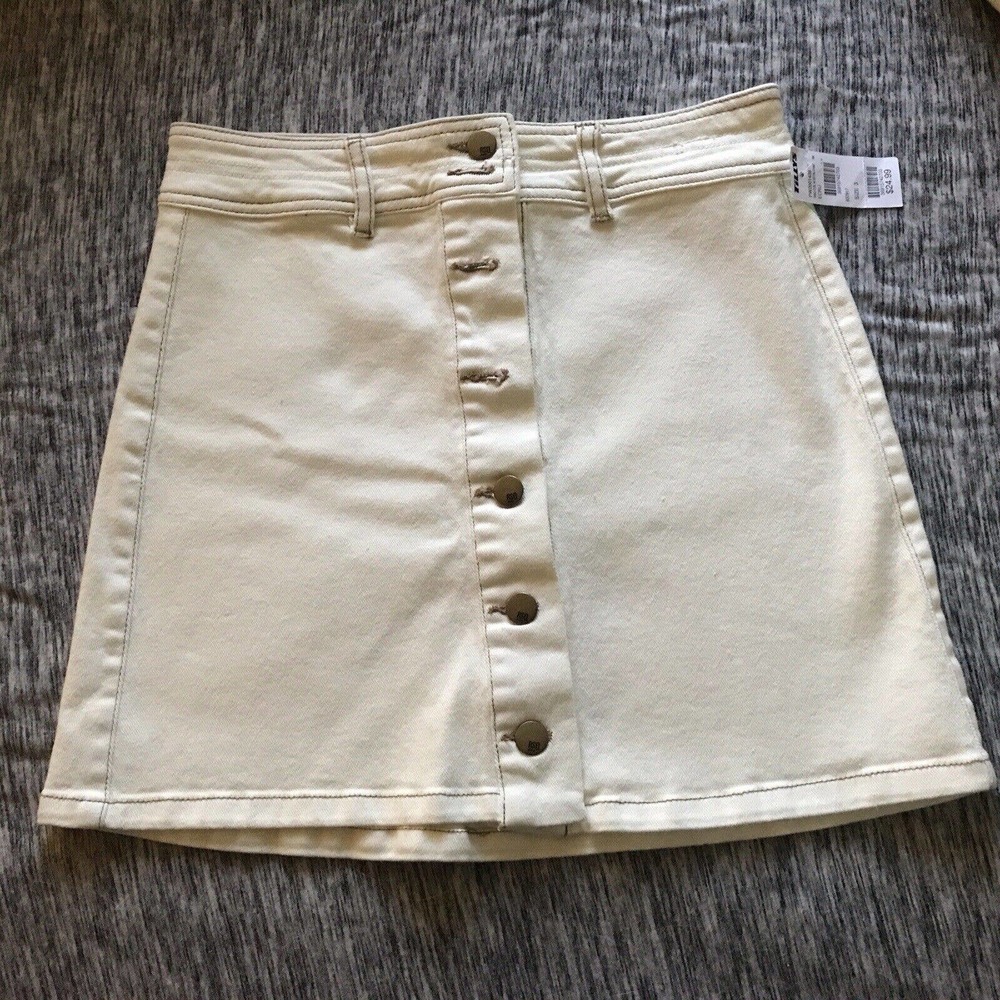 RSQ Collective Miniskirt Sz3 W26 Cotton Spandex Beige Buttonup NWT